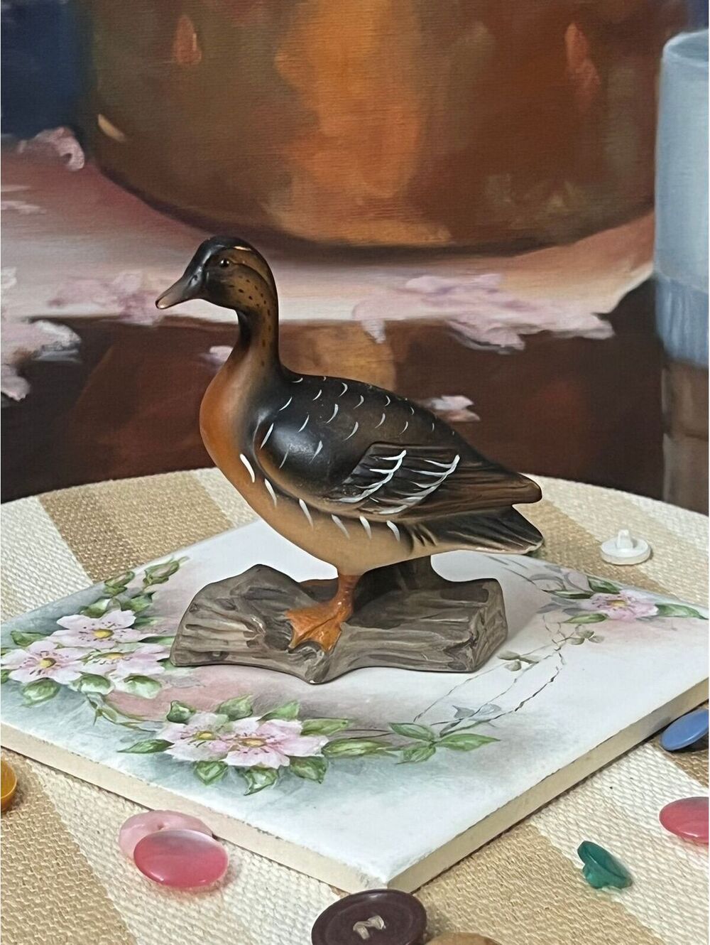 Porcelain Black Duck Figurine Made in Japan